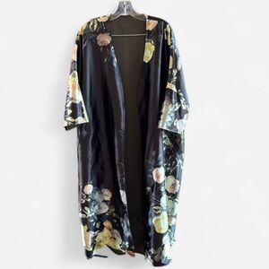 Standard Grace Silk Floral Black Kimono Robe - Reversible